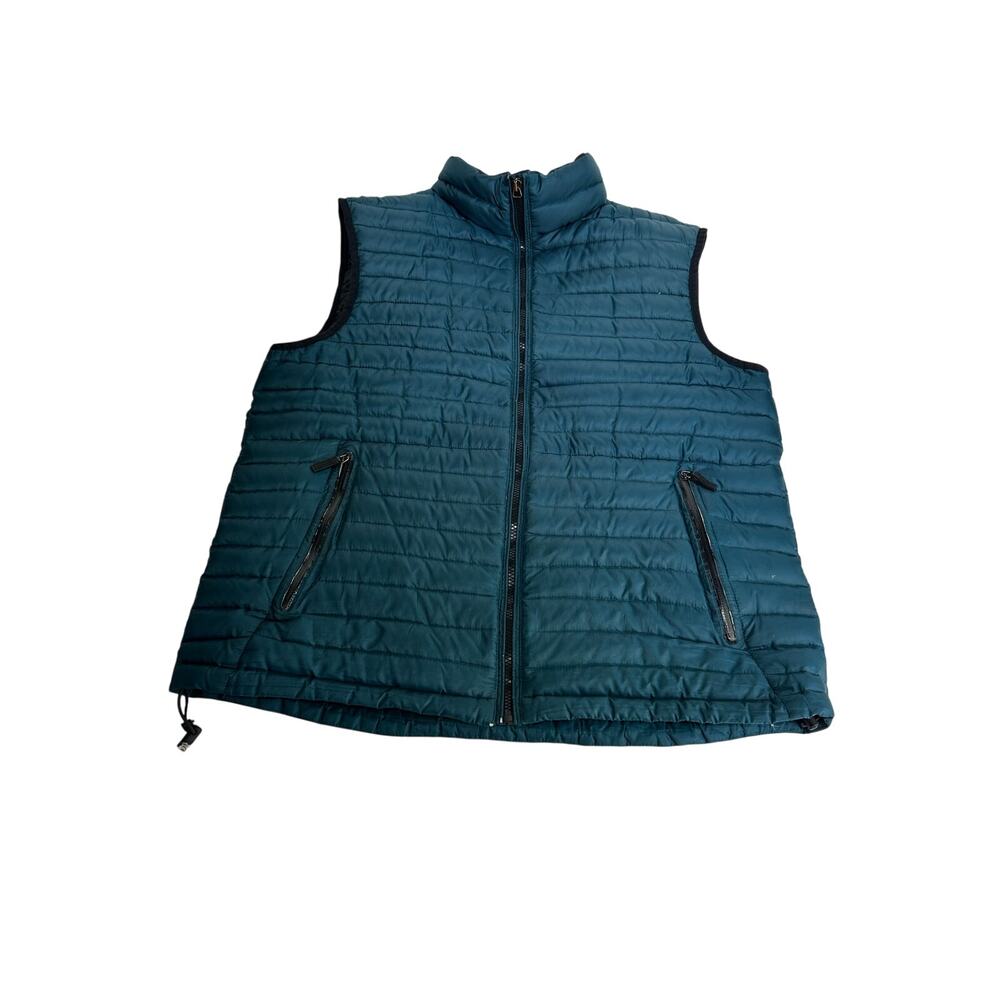 Burberry Sport Teal Blue Quilted Puffer Vest Womens XL Full Zip damaged